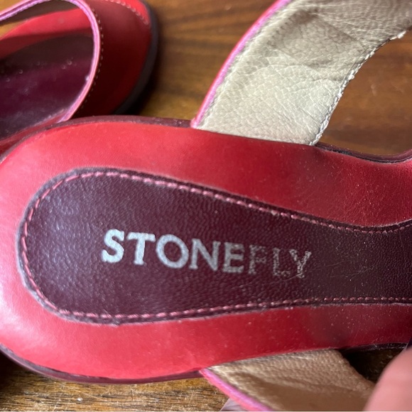 Stonefly Red Leather Slip On Heeled Summer Sandals - Picture 11 of 15